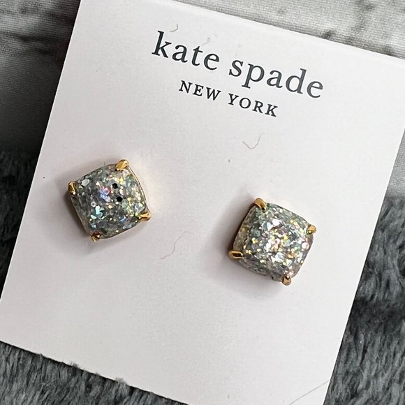 Kate Spade Opal Glitter Square Stud Earrings Gold Plated with Pouch NWT - Picture 5 of 8